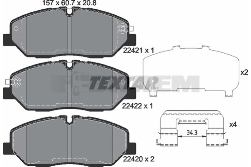 Lkw- und Busersatzteile - Bremssystem - Scheibenbremse und Trommelbremse - Scheibenbremsbelagsatz - TEX2242101
