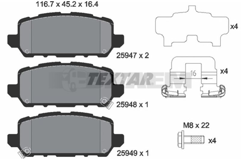 Lkw- und Busersatzteile - Bremssystem - Scheibenbremse und Trommelbremse - Scheibenbremsbelagsatz - TEX2594701
