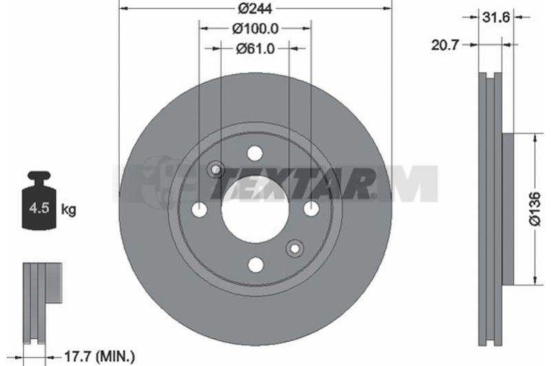 Lkw- und Busersatzteile - Bremssystem - Scheibenbremse und Trommelbremse - Bremsscheibe - TEX92049500