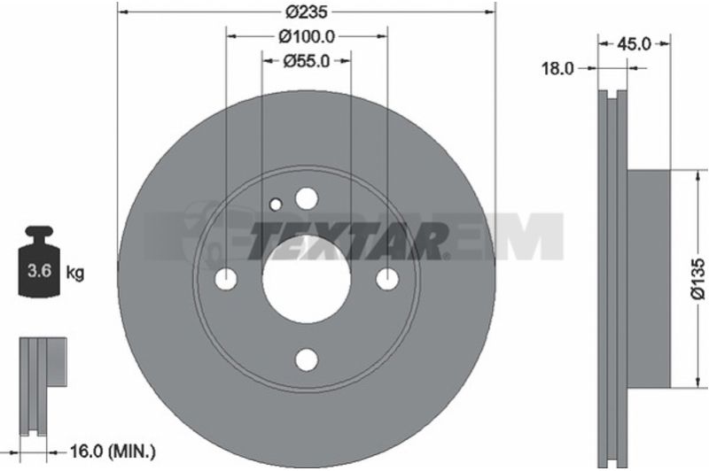 Lkw- und Busersatzteile - Bremssystem - Scheibenbremse und Trommelbremse - Bremsscheibe - TEX92061500