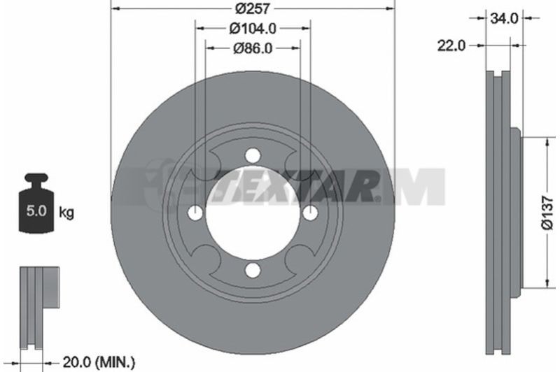 Lkw- und Busersatzteile - Bremssystem - Scheibenbremse und Trommelbremse - Bremsscheibe - TEX92062700