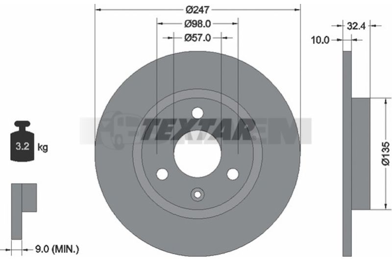 Lkw- und Busersatzteile - Bremssystem - Scheibenbremse und Trommelbremse - Bremsscheibe - TEX92067300