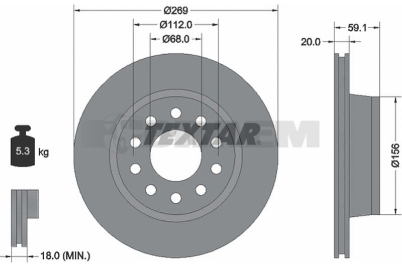 Lkw- und Busersatzteile - Bremssystem - Scheibenbremse und Trommelbremse - Bremsscheibe - TEX92068400
