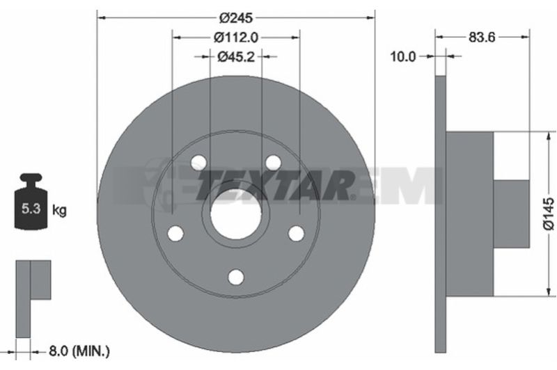 Lkw- und Busersatzteile - Bremssystem - Scheibenbremse und Trommelbremse - Bremsscheibe - TEX92072103