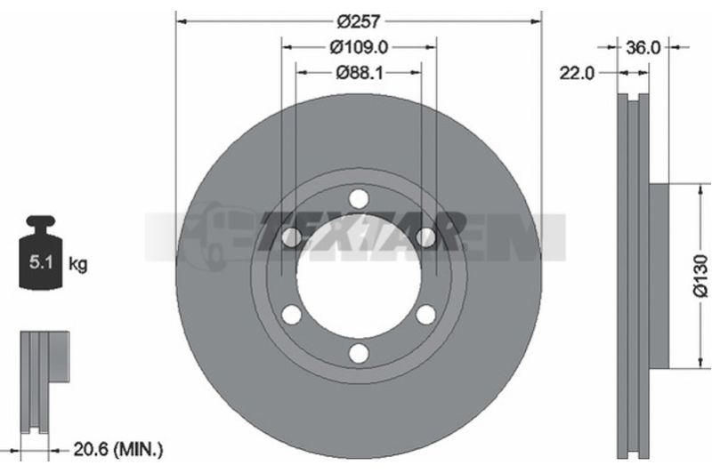 Lkw- und Busersatzteile - Bremssystem - Scheibenbremse und Trommelbremse - Bremsscheibe - TEX92075800