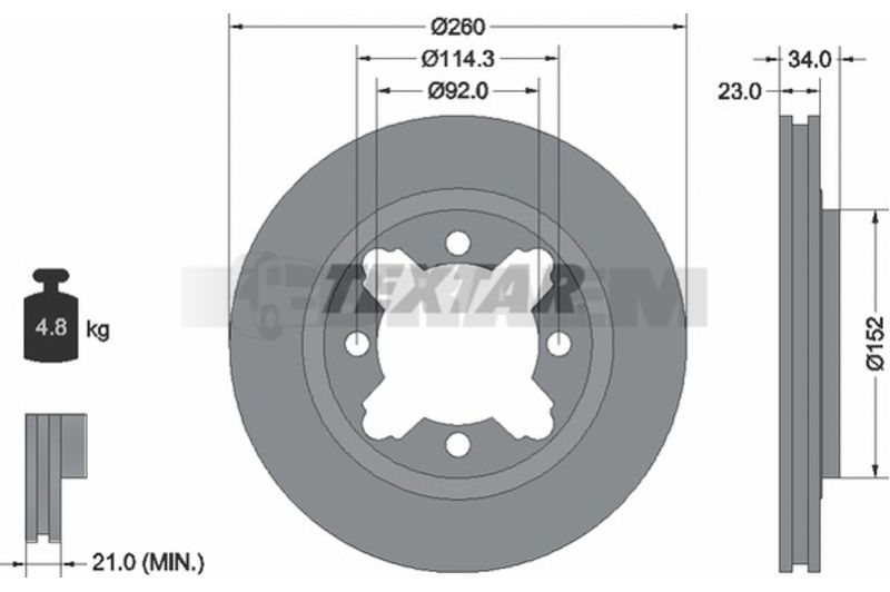 Lkw- und Busersatzteile - Bremssystem - Scheibenbremse und Trommelbremse - Bremsscheibe - TEX92081500