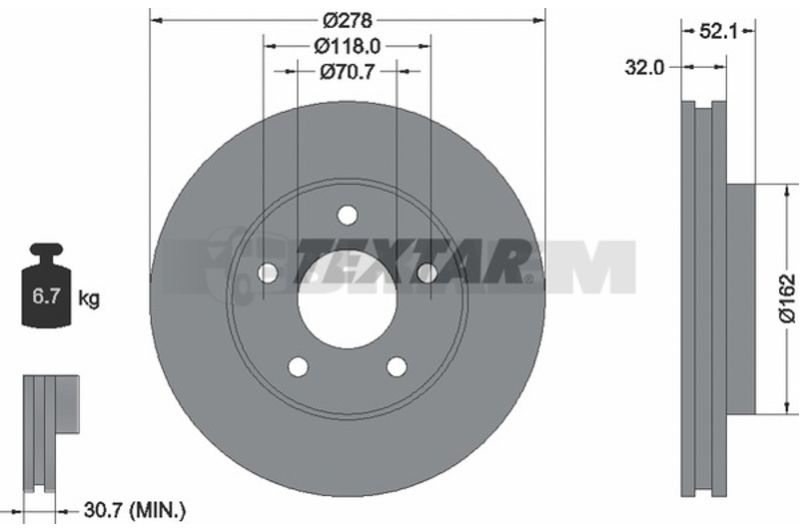 Lkw- und Busersatzteile - Bremssystem - Scheibenbremse und Trommelbremse - Bremsscheibe - TEX92091500