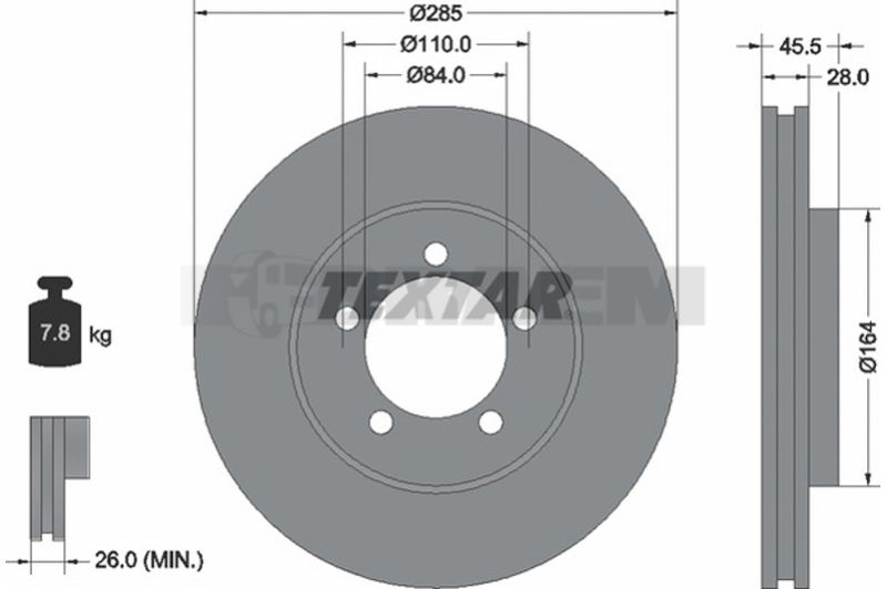 Lkw- und Busersatzteile - Bremssystem - Scheibenbremse und Trommelbremse - Bremsscheibe - TEX92093400