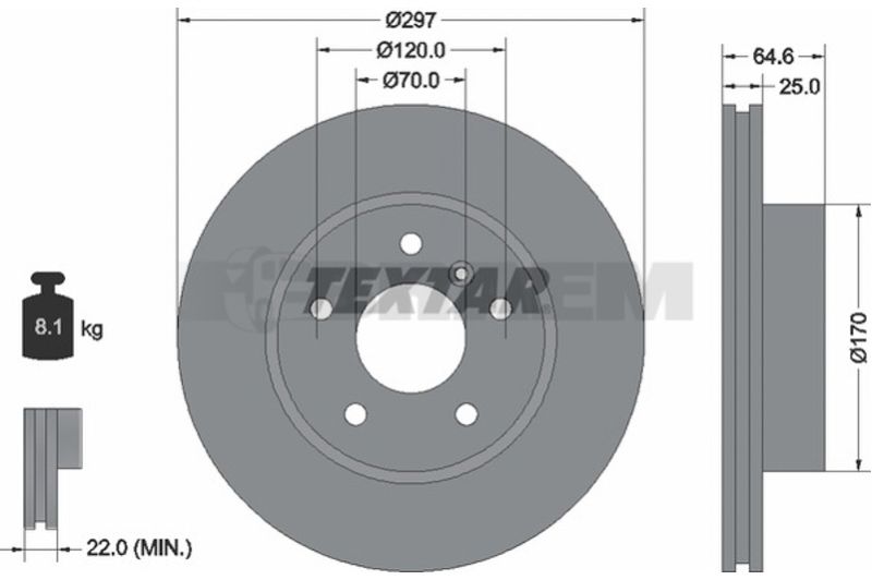 Lkw- und Busersatzteile - Bremssystem - Scheibenbremse und Trommelbremse - Bremsscheibe - TEX92096800