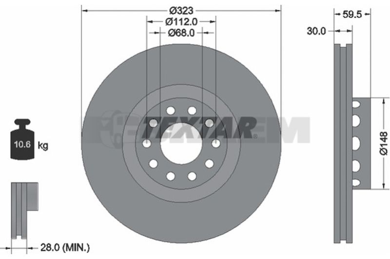 Lkw- und Busersatzteile - Bremssystem - Scheibenbremse und Trommelbremse - Bremsscheibe - TEX92098305