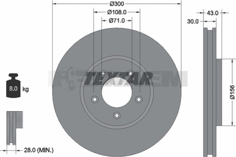 Lkw- und Busersatzteile - Bremssystem - Scheibenbremse und Trommelbremse - Bremsscheibe - TEX92098400