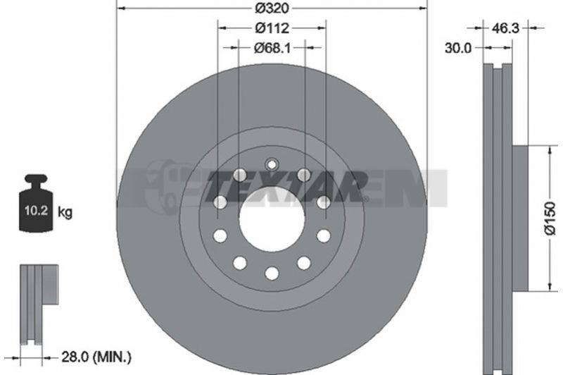 Lkw- und Busersatzteile - Bremssystem - Scheibenbremse und Trommelbremse - Bremsscheibe - TEX92106705