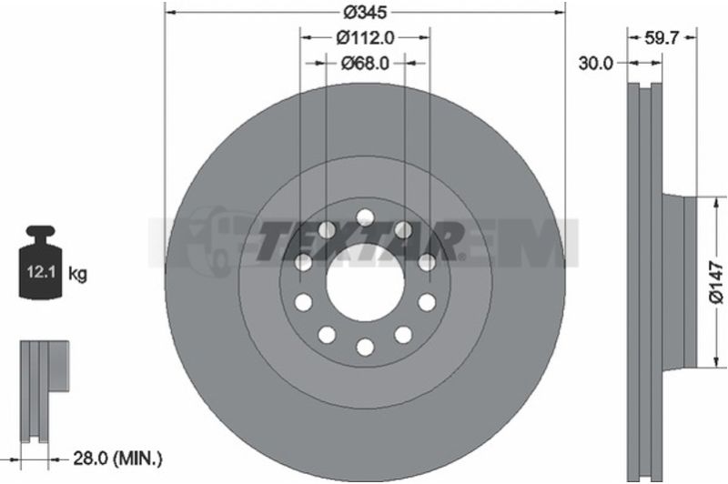 Lkw- und Busersatzteile - Bremssystem - Scheibenbremse und Trommelbremse - Bremsscheibe - TEX92112505