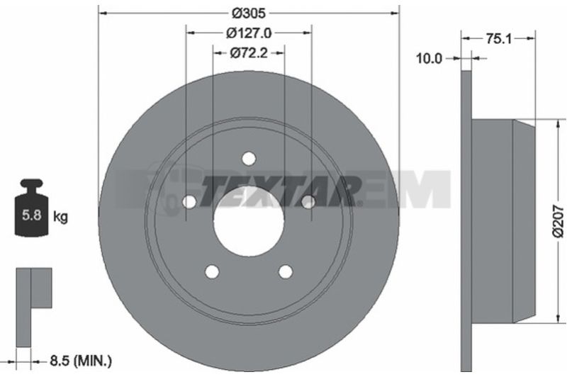 Lkw- und Busersatzteile - Bremssystem - Scheibenbremse und Trommelbremse - Bremsscheibe - TEX92113700