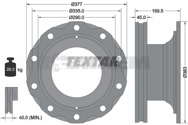 Lkw- und Busersatzteile - Bremssystem - Scheibenbremse und Trommelbremse - Bremsscheibe - TEX92116103