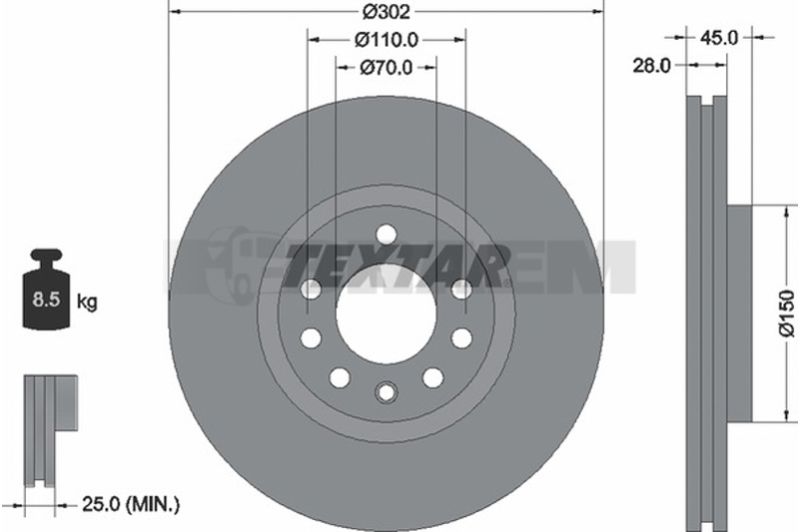 Lkw- und Busersatzteile - Bremssystem - Scheibenbremse und Trommelbremse - Bremsscheibe - TEX92118303