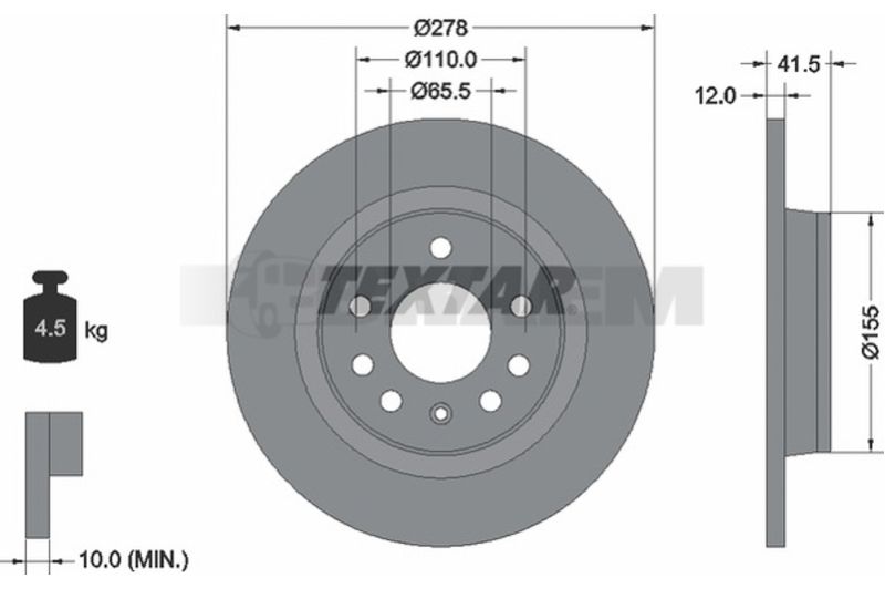 Lkw- und Busersatzteile - Bremssystem - Scheibenbremse und Trommelbremse - Bremsscheibe - TEX92118503