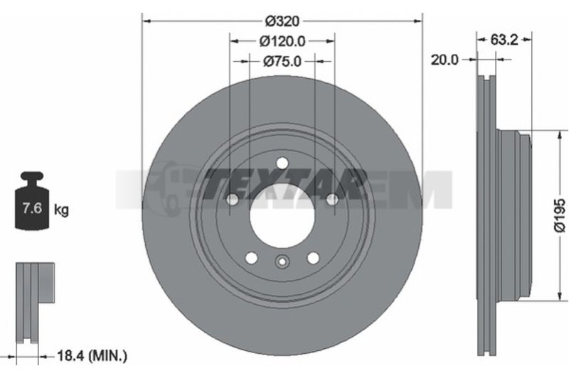 Lkw- und Busersatzteile - Bremssystem - Scheibenbremse und Trommelbremse - Bremsscheibe - TEX92122703