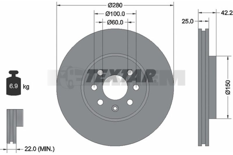 Lkw- und Busersatzteile - Bremssystem - Scheibenbremse und Trommelbremse - Bremsscheibe - TEX92123303