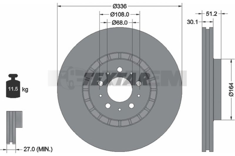 Lkw- und Busersatzteile - Bremssystem - Scheibenbremse und Trommelbremse - Bremsscheibe - TEX92126705