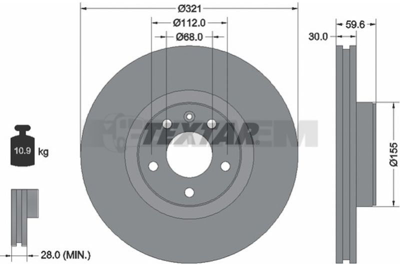 Lkw- und Busersatzteile - Bremssystem - Scheibenbremse und Trommelbremse - Bremsscheibe - TEX92132305