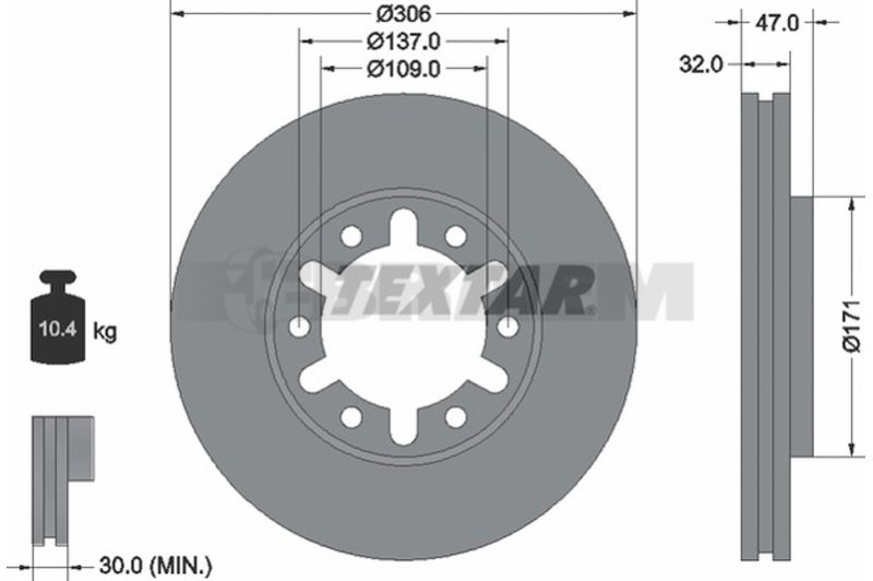 Lkw- und Busersatzteile - Bremssystem - Scheibenbremse und Trommelbremse - Bremsscheibe - TEX92138300