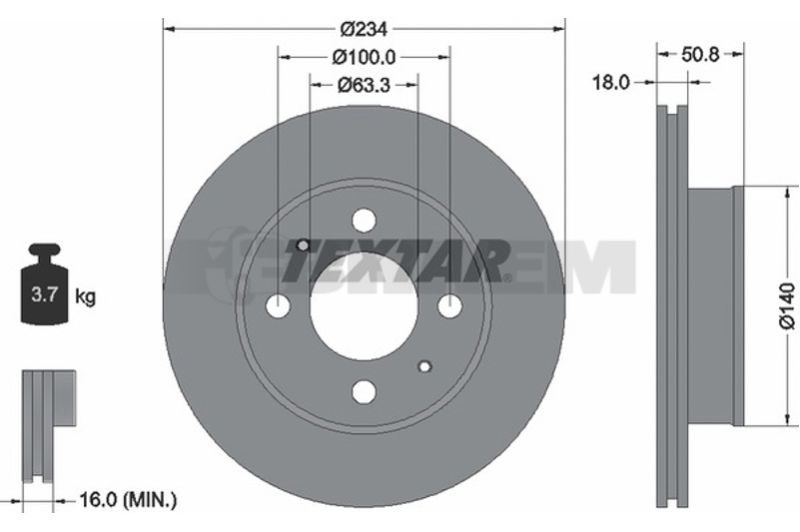 Lkw- und Busersatzteile - Bremssystem - Scheibenbremse und Trommelbremse - Bremsscheibe - TEX92146803