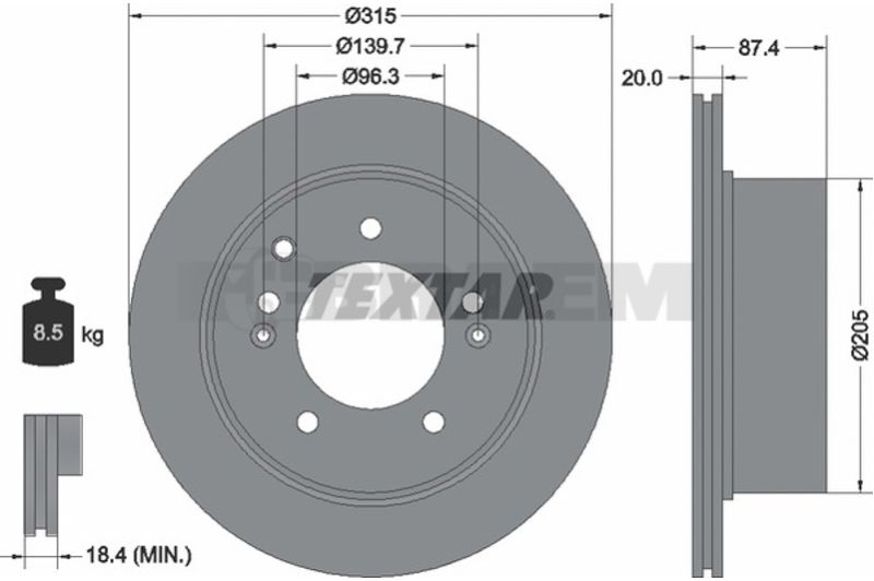 Lkw- und Busersatzteile - Bremssystem - Scheibenbremse und Trommelbremse - Bremsscheibe - TEX92147400