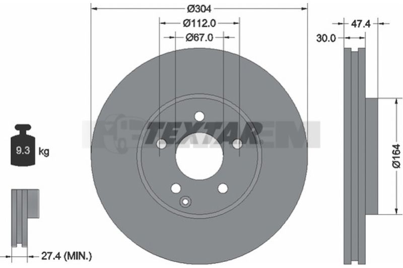 Lkw- und Busersatzteile - Bremssystem - Scheibenbremse und Trommelbremse - Bremsscheibe - TEX92152105