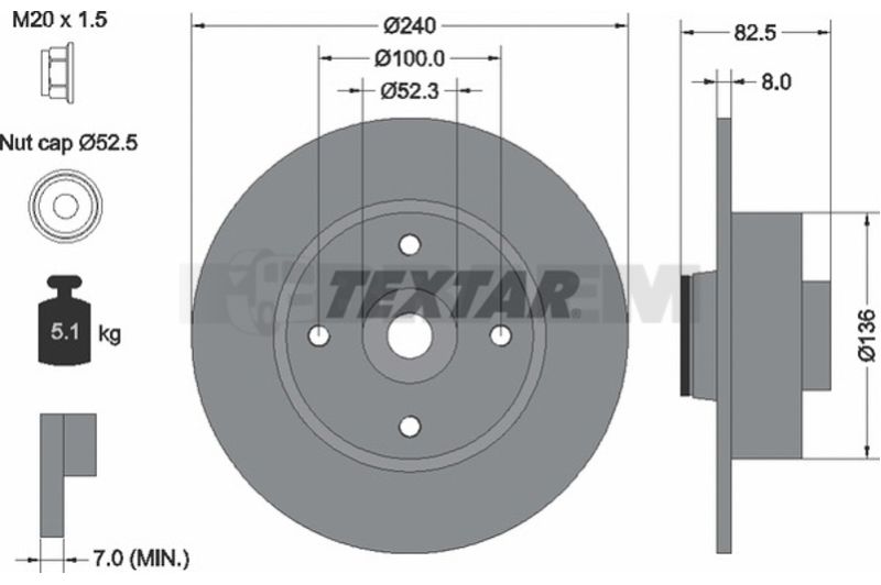 Lkw- und Busersatzteile - Bremssystem - Scheibenbremse und Trommelbremse - Bremsscheibe - TEX92154303