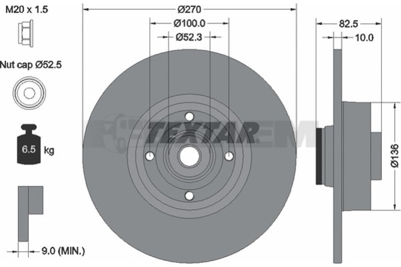Lkw- und Busersatzteile - Bremssystem - Scheibenbremse und Trommelbremse - Bremsscheibe - TEX92154503