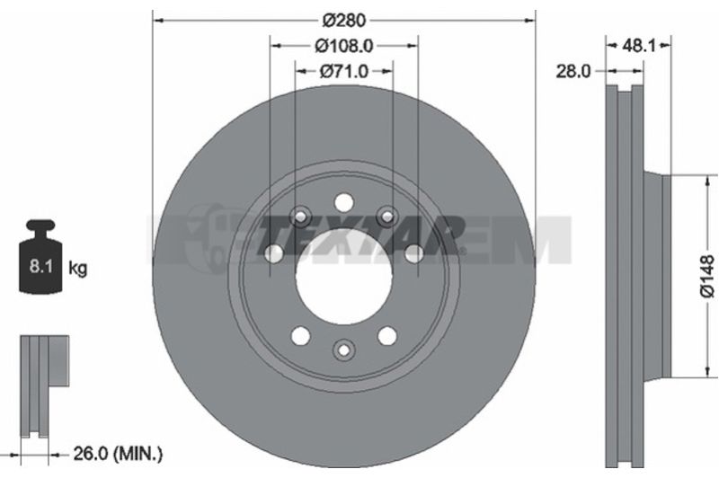 Lkw- und Busersatzteile - Bremssystem - Scheibenbremse und Trommelbremse - Bremsscheibe - TEX92156903