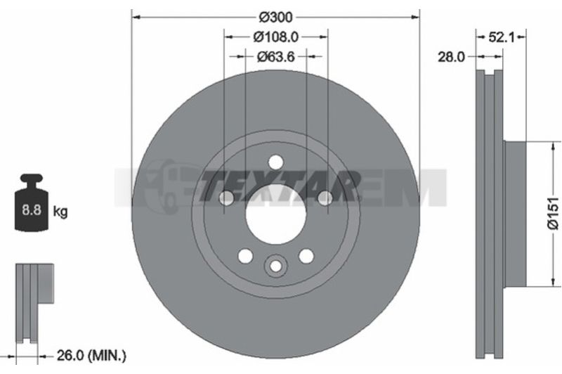 Lkw- und Busersatzteile - Bremssystem - Scheibenbremse und Trommelbremse - Bremsscheibe - TEX92159205
