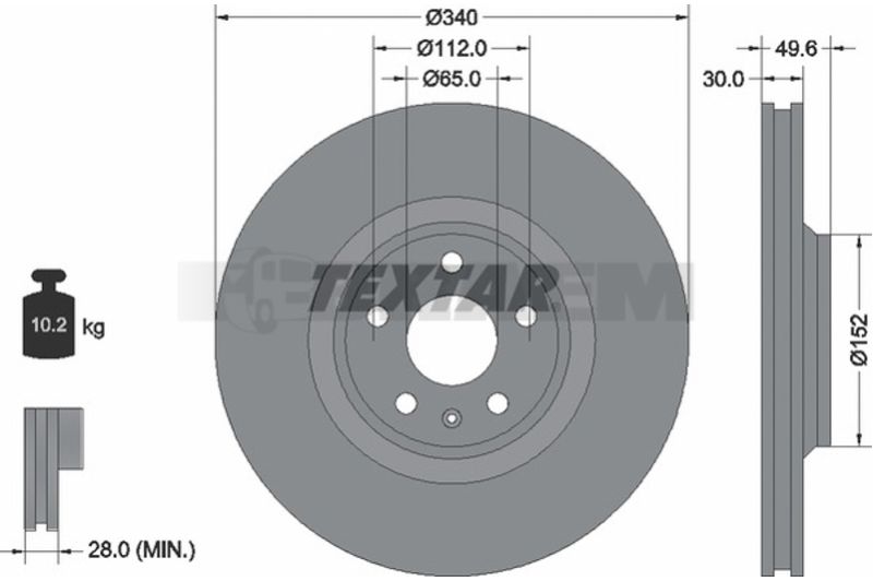 Lkw- und Busersatzteile - Bremssystem - Scheibenbremse und Trommelbremse - Bremsscheibe - TEX92160505