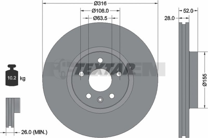 Lkw- und Busersatzteile - Bremssystem - Scheibenbremse und Trommelbremse - Bremsscheibe - TEX92162305