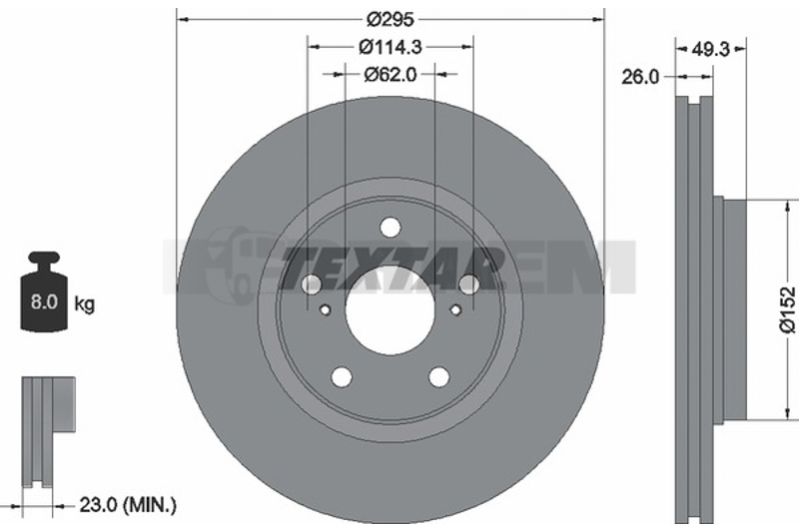 Lkw- und Busersatzteile - Bremssystem - Scheibenbremse und Trommelbremse - Bremsscheibe - TEX92163903