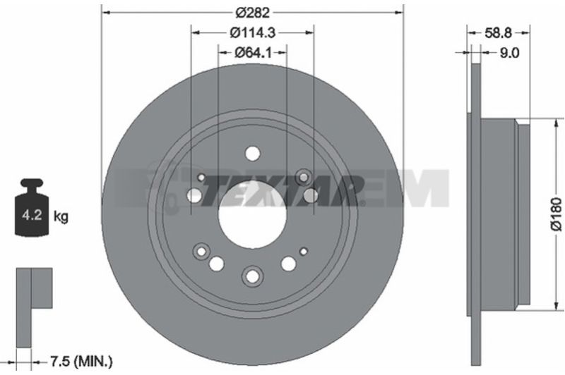 Lkw- und Busersatzteile - Bremssystem - Scheibenbremse und Trommelbremse - Bremsscheibe - TEX92165703