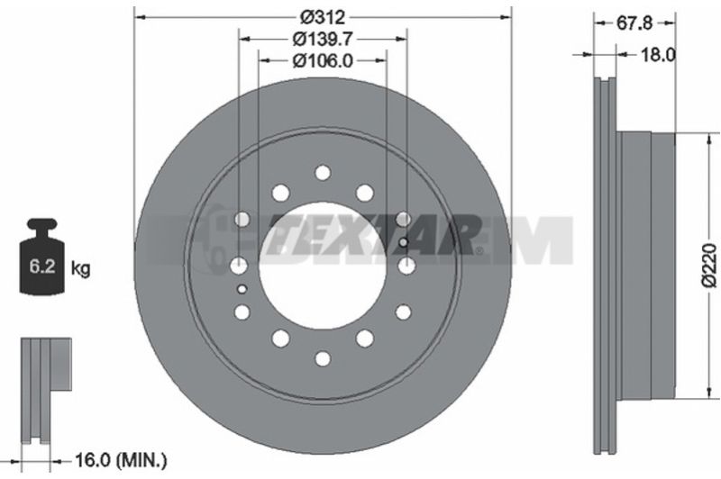 Lkw- und Busersatzteile - Bremssystem - Scheibenbremse und Trommelbremse - Bremsscheibe - TEX92170103