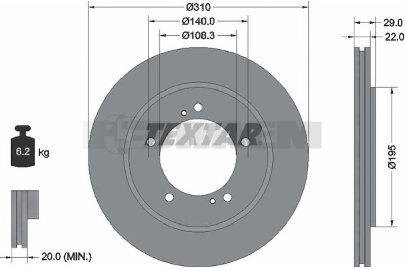 Lkw- und Busersatzteile - Bremssystem - Scheibenbremse und Trommelbremse - Bremsscheibe - TEX92170503