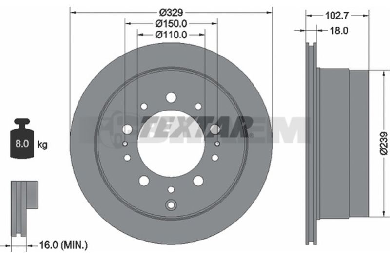 Lkw- und Busersatzteile - Bremssystem - Scheibenbremse und Trommelbremse - Bremsscheibe - TEX92172803