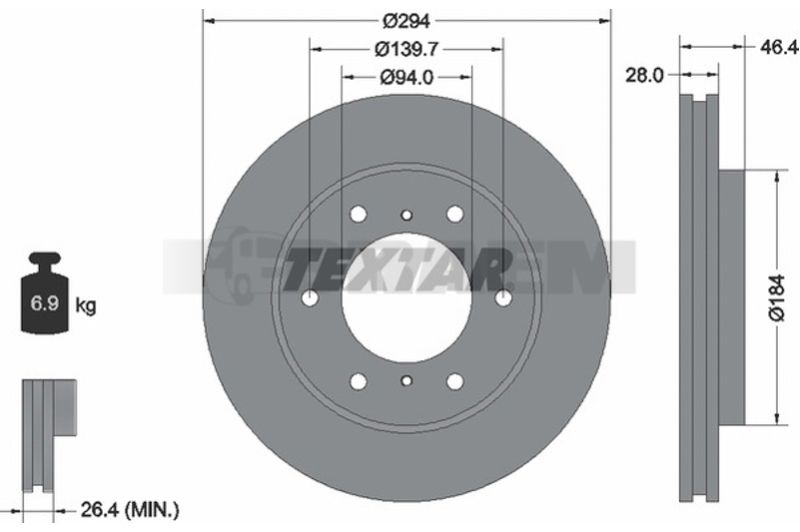Lkw- und Busersatzteile - Bremssystem - Scheibenbremse und Trommelbremse - Bremsscheibe - TEX92180205