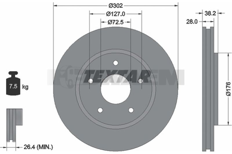Lkw- und Busersatzteile - Bremssystem - Scheibenbremse und Trommelbremse - Bremsscheibe - TEX92181503
