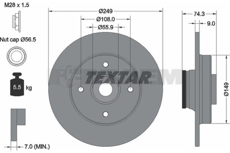 Lkw- und Busersatzteile - Bremssystem - Scheibenbremse und Trommelbremse - Bremsscheibe - TEX92194003