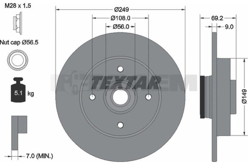 Lkw- und Busersatzteile - Bremssystem - Scheibenbremse und Trommelbremse - Bremsscheibe - TEX92202103