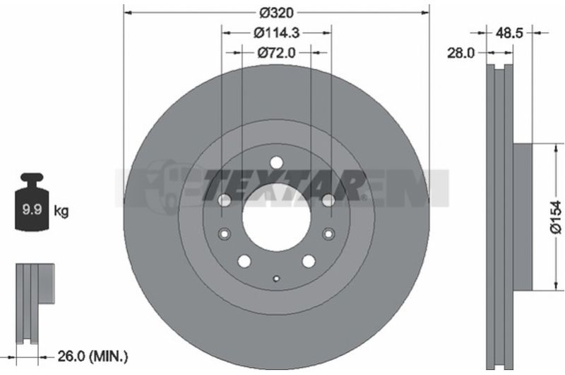 Lkw- und Busersatzteile - Bremssystem - Scheibenbremse und Trommelbremse - Bremsscheibe - TEX92203403