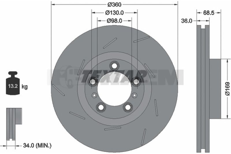 Lkw- und Busersatzteile - Bremssystem - Scheibenbremse und Trommelbremse - Bremsscheibe - TEX92213905