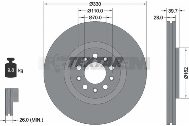 Lkw- und Busersatzteile - Bremssystem - Scheibenbremse und Trommelbremse - Bremsscheibe - TEX92220903