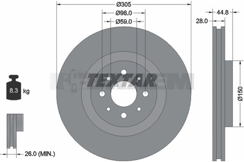 Lkw- und Busersatzteile - Bremssystem - Scheibenbremse und Trommelbremse - Bremsscheibe - TEX92228503