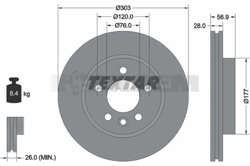 Lkw- und Busersatzteile - Bremssystem - Scheibenbremse und Trommelbremse - Bremsscheibe - TEX92228903