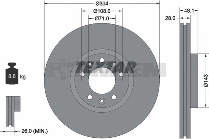 Lkw- und Busersatzteile - Bremssystem - Scheibenbremse und Trommelbremse - Bremsscheibe - TEX92232305